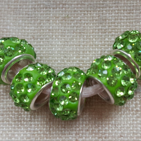 Green Pave Beads X 5. Czech Lampwork Beads. Green Crystal Beads. Green Spacer Beads.  UK Seller