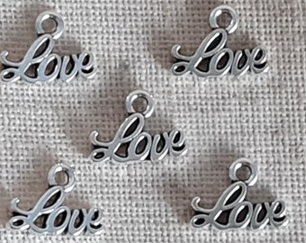 Love Charms X 5. Valentines Charms. Wedding Charms.  Antique Tibetan Silver Tone. UK Seller