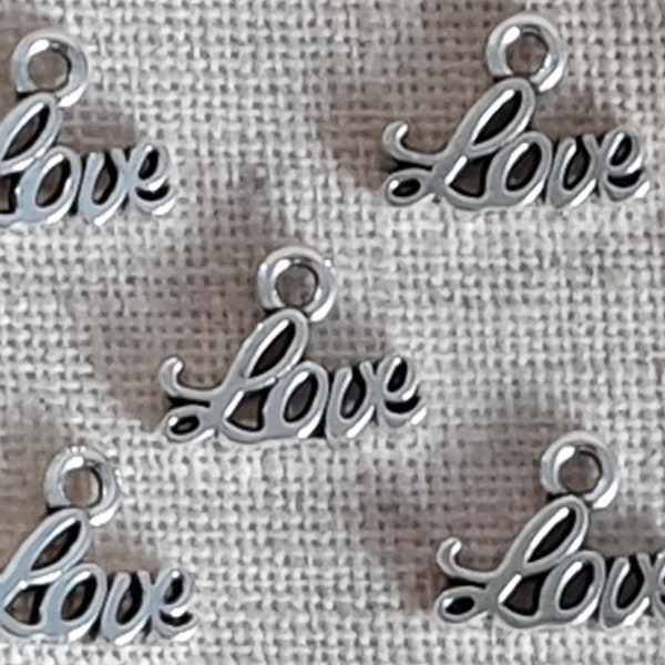 Love Charms X 5. Valentines Charms. Wedding Charms.  Antique Tibetan Silver Tone. UK Seller
