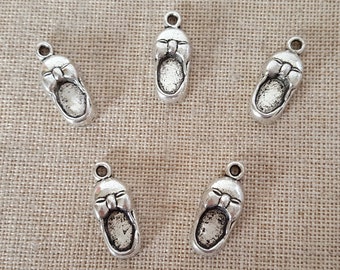 Baby First Shoe Charms  x 5.  Baby Slipper Charms. Tibetan Silver. UK Seller