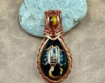 Scorpion necklace wire wrapped in copper wire