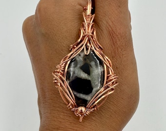 Septarian Pendant, wrapped septarian, wrapped crystal, copper jewelry, wire wrapped jewelry, wire wrapped pendant