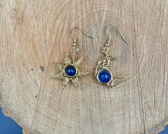 Lapis Moon Star Earrings, Crescent Moon Jewelry