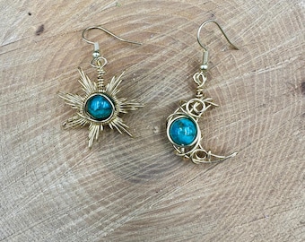 Turquoise moon and star earrings
