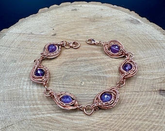 Amethyst bracelet wrapped in copper