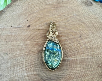 labradorite wrapped in gold brass