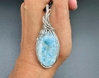 Larimar pendant wrapped in sterling silver