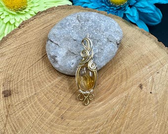 Citrine Pendant wrapped with a mixed metal wire