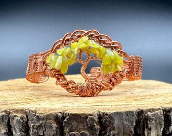 Jade chip cuff tree of life bracelet