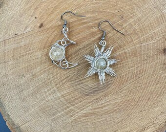 Moon Star Earrings, Citrine earrings