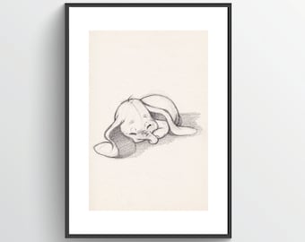 Sleeping Precious Dumbo/Elephant Inspired - Nursery Art Decor