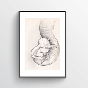 Baby Dumbo/Elephant Inspired Sketch Nursery Art Decor image 1