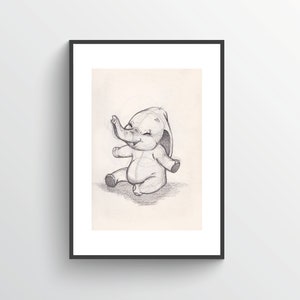 Joyful Baby Dumbo/Elephant Inspired Sketch - Nursery Art Decor