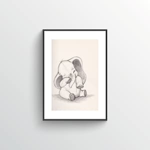 Waking Baby Dumbo/Elephant Inspired Sketch - Nursery Art Decor