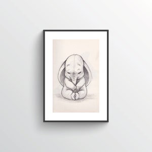 Sleeping Baby Dumbo/Elephant Inspired Sketch - Nursery Art Decor