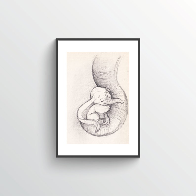 Baby Dumbo/Elephant Inspired Sketch Nursery Art Decor image 1