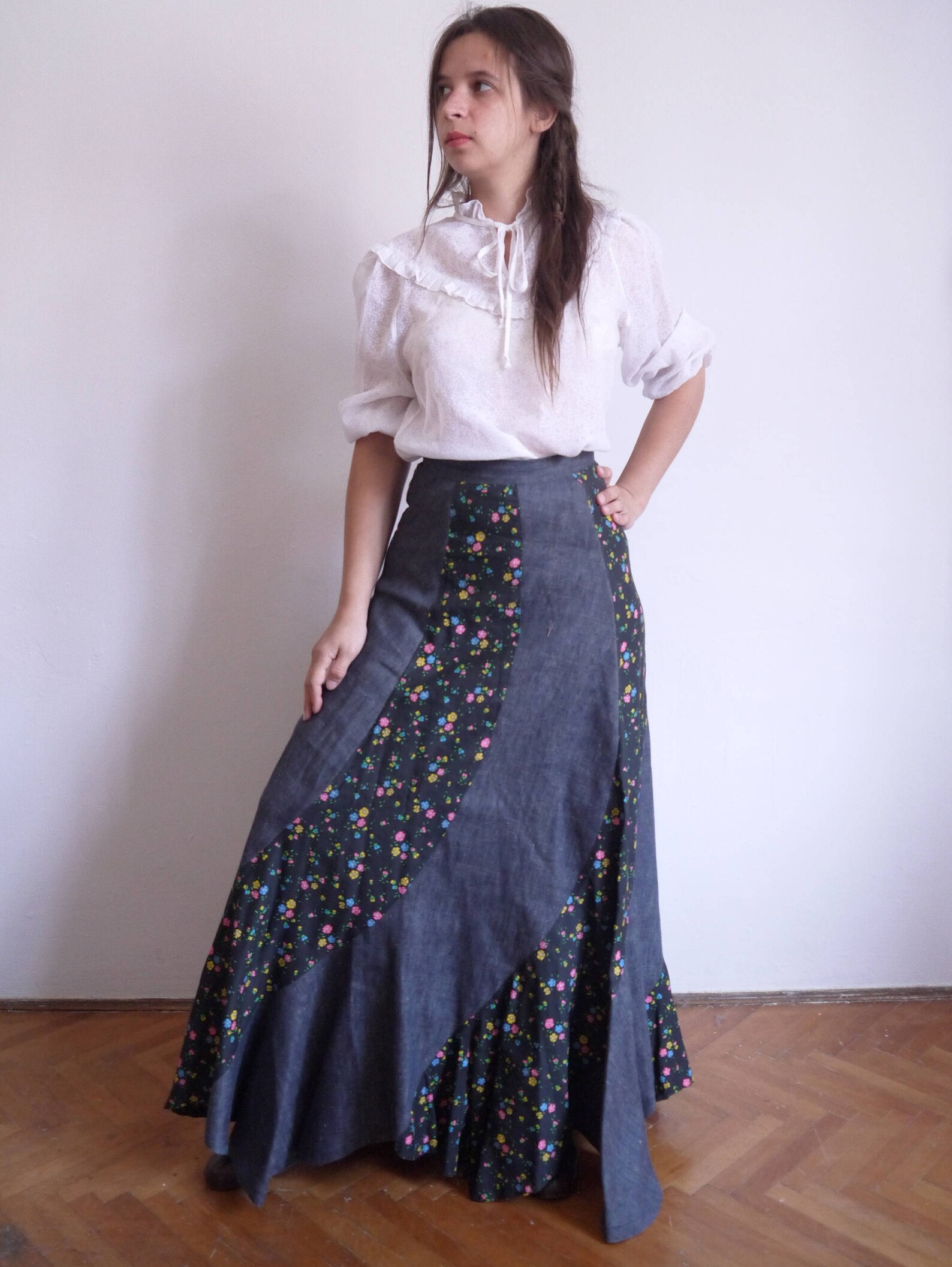 70s Skirt 70s Vintage Denim Skirt Godet skirt Maxi skirt Skirt Etsy