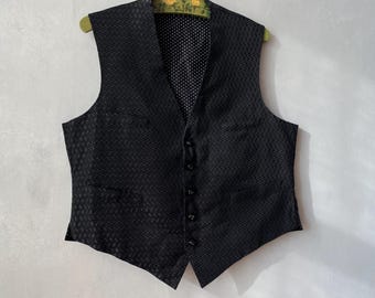 Vintage 30s 40s black textured waistcoat tailored formal vest large