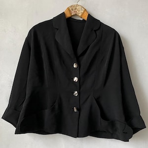 Vintage 40s black rayon jacket three quarter sleeve jacket dress jacket large xlarge