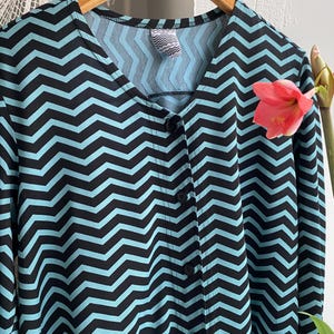 Vintage blue and black chevron mini dress or blouse long sleeve oversized dress large xlarge