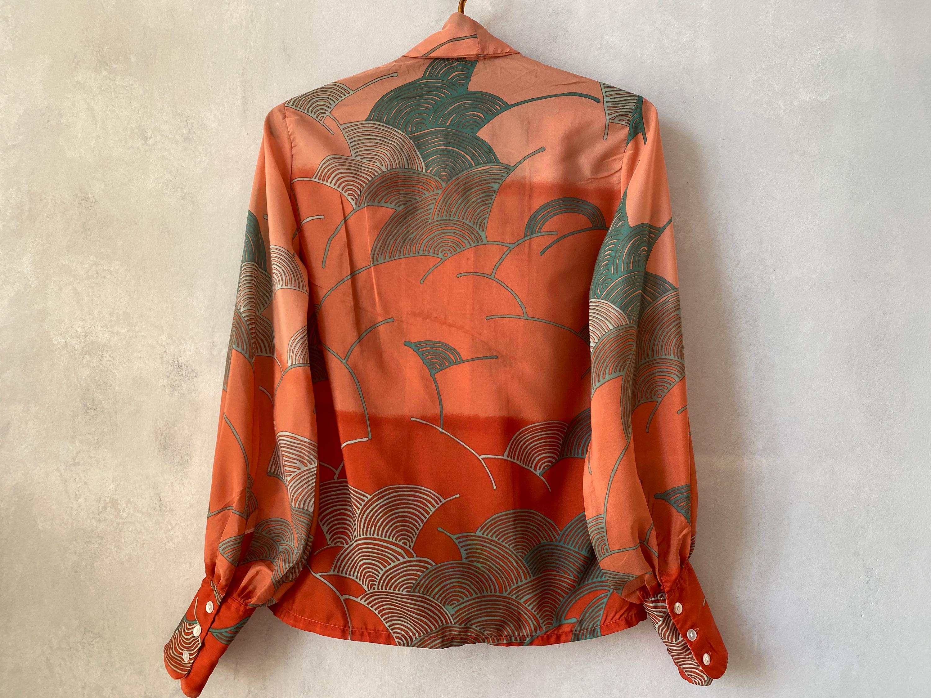 Max Aviland Paris Vintage 70s Japanese Wave Print Blouse