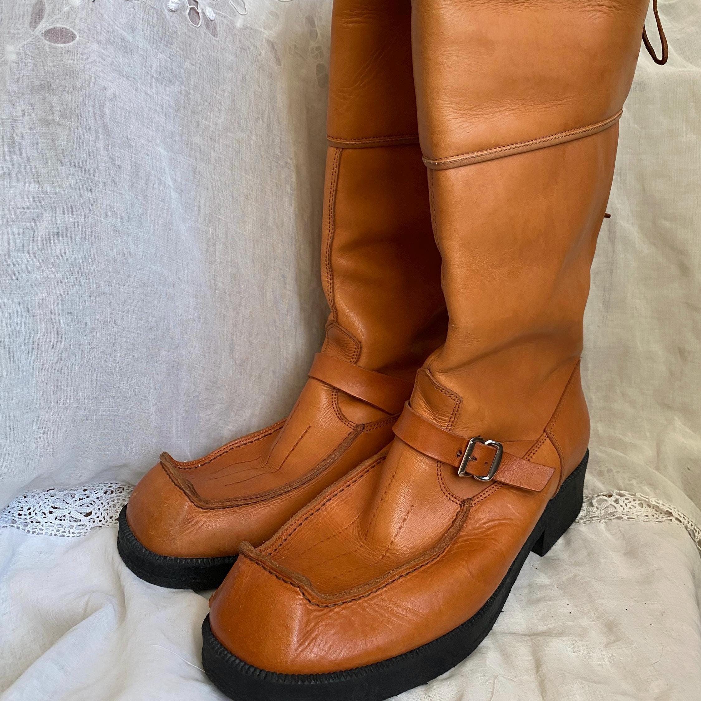 Vintage 70s Traditional Leather Lapland Sami Boots Caramel Brown