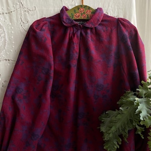 Anastasia Paris 70s 80s Vintage dark fuchsia floral blouse long balloon sleeve blouse medium large