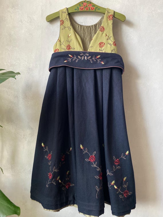 green emerald velvet dress Red Viking Dress with Hand Embroidered Trim main image 0