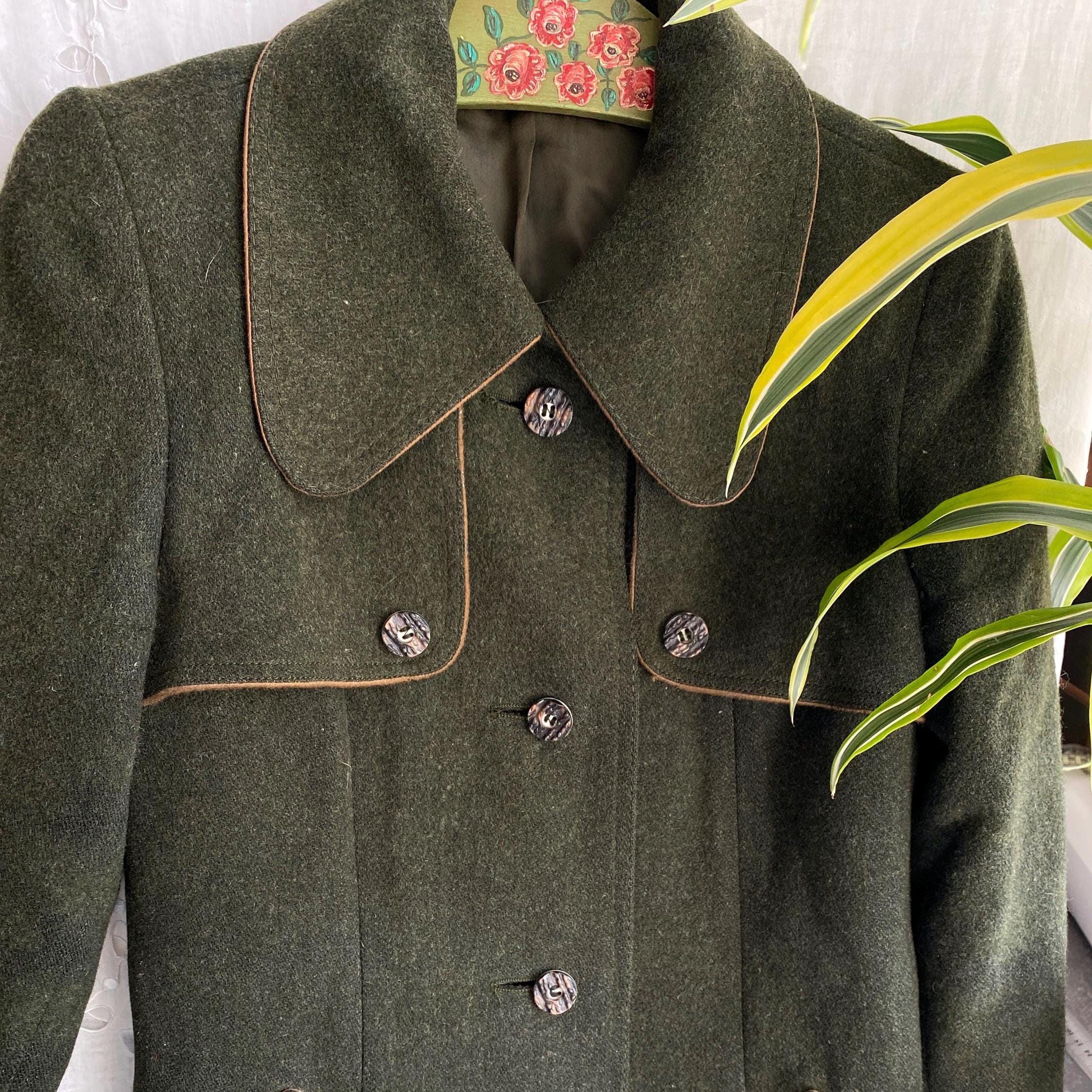 Sale Vintage 70s 80s Loden Wool Coat Green Long Sleeve Austrian