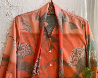 Max Aviland Paris Vintage 70s Japanese Wave Print Blouse