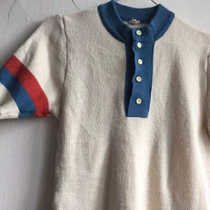 Vintage pullover 70s does 40s off white striped sweater with short sleeve small medium