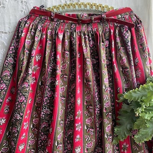 Vintage 80s 90s floral striped dirndl skirt with belt midi tyrolean skirt Bavarian Oktoberfest folk skirt medium