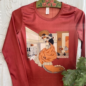 John Craig 70s Vintage red copper T-shirt 20s style lady long sleeve shirt xsmall small