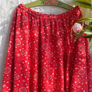 Rockmount Ranch Wear 50s Vintage red bandana skirt cotton patio skirt with ruffled bottom medium large