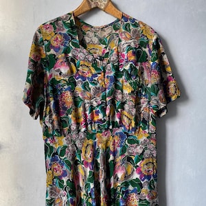 Vintage 50s dress floral chiffon dress short sleeve summer dress midi dress xlarge xxlarge