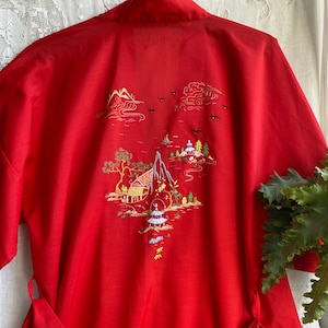 Shanghai Vintage red embroidered robe short sleeve Kimono Robe one size