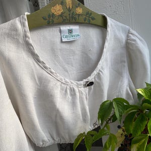Giesswein Vintage white dirndl blouse linen crop top puffed sleeve Bavarian blouse Oktoberfest large