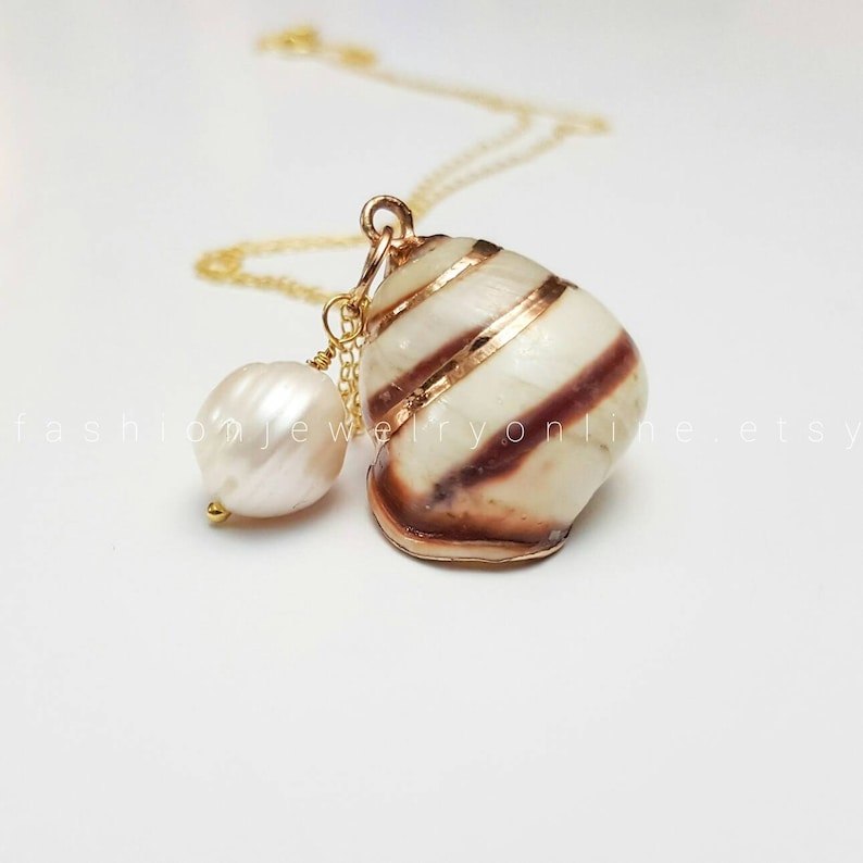 Gold Shell necklace Gifts for wife under 50 Beach wedding Pearl necklace Dainty Necklace Beach Jewellery