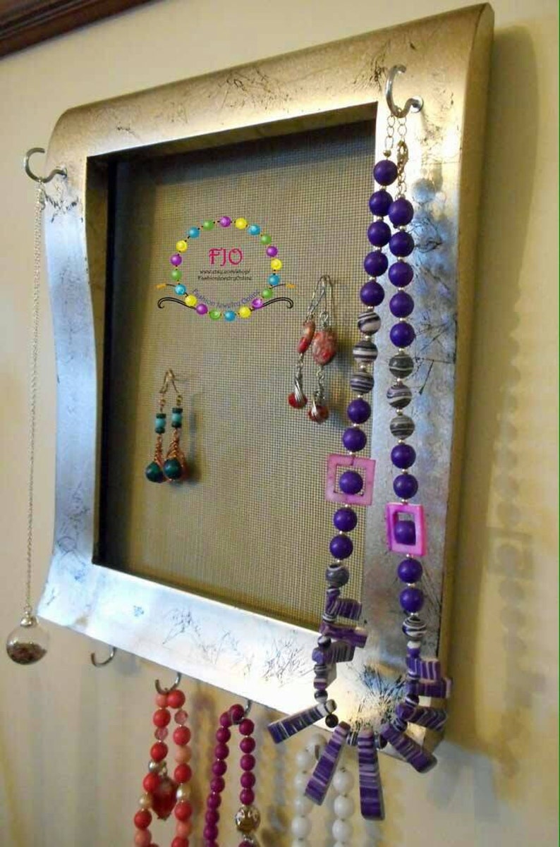 Silver Jewellery Organiser Wood Hanging Jewelry Organizer Wall Etsy