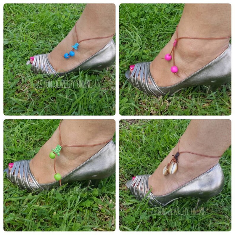 Leather Ankle Bracelet Adjustable Leather Anklet Shell Foot Etsy