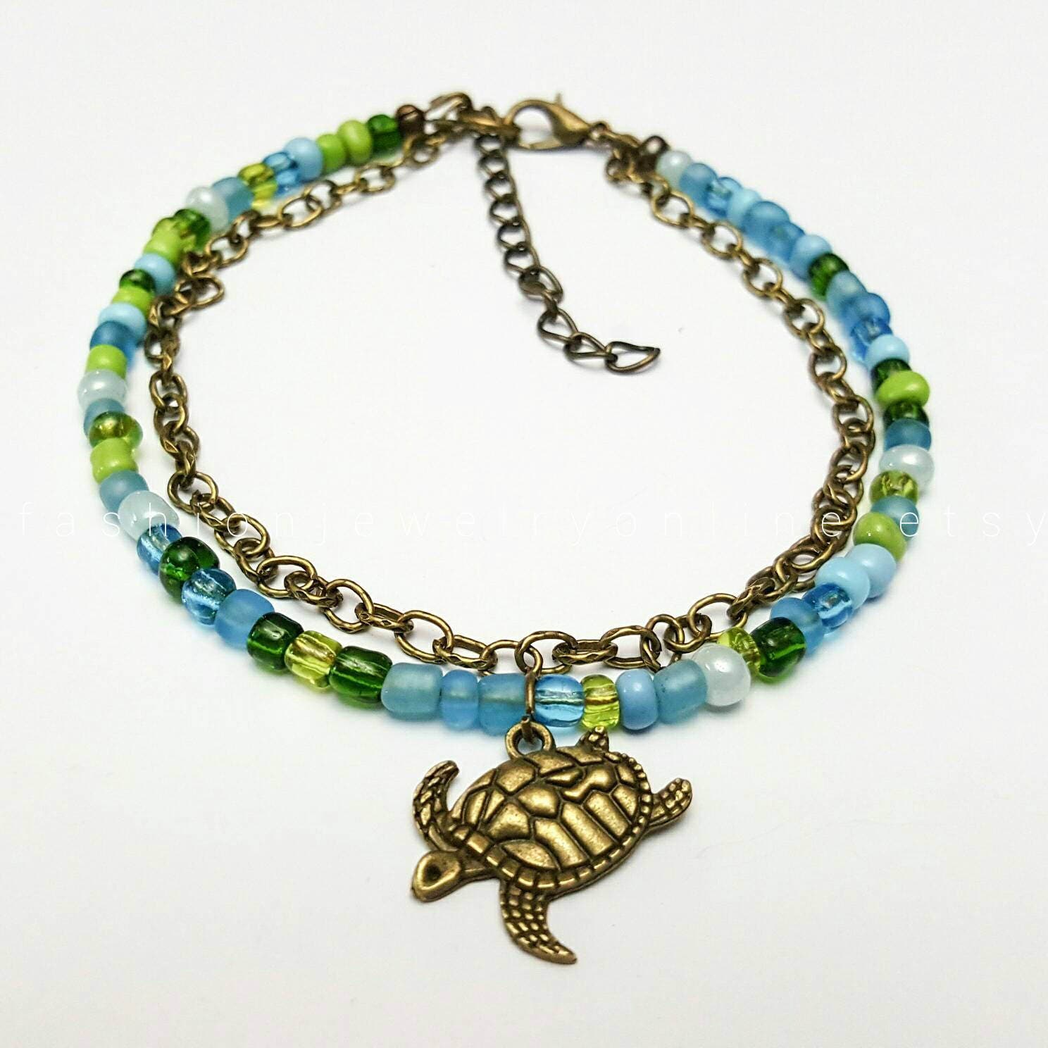 Turtle Anklet Seed Beads Ankle Bracelet Dainty Foot Bracelet Etsy