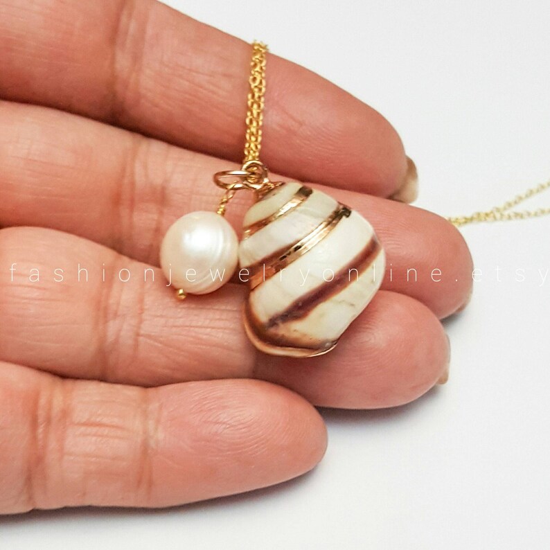 Gold Shell necklace Gifts for wife under 50 Beach wedding Pearl necklace Dainty Necklace Beach Jewellery