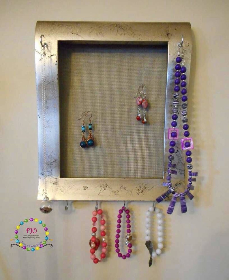 Silver Jewellery Organiser Wood Hanging Jewelry Organizer Wall Mounted Necklace Holder Modern Earrings