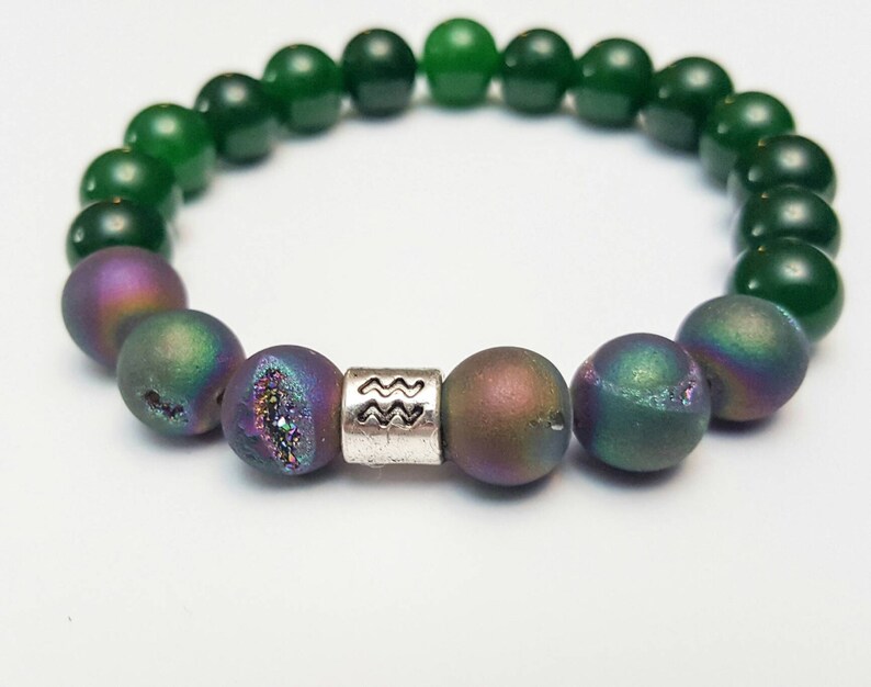 Aquarius bracelet Zodiac jewellery Mens bracelet Green Jade Etsy