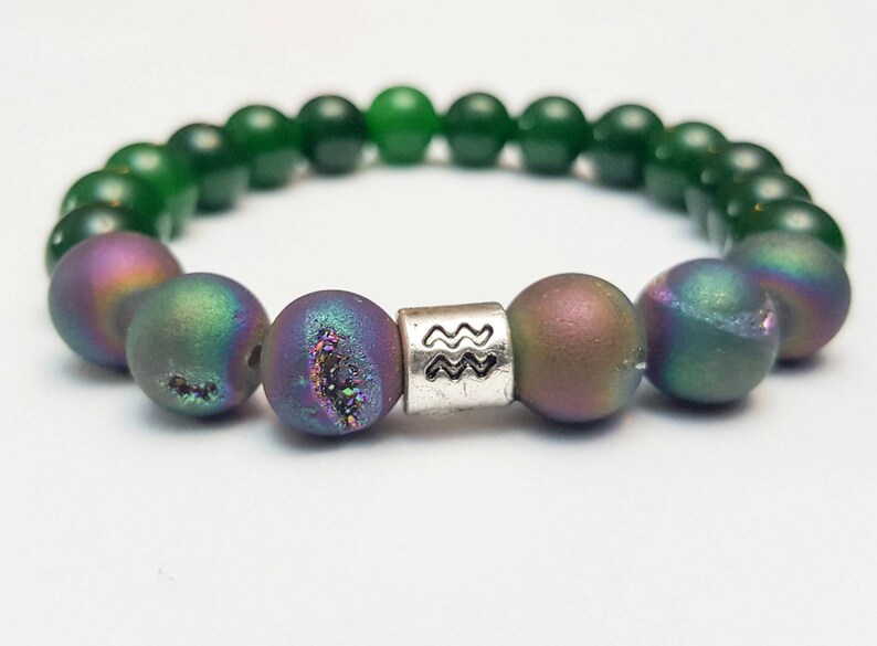 Aquarius Bracelet Zodiac Jewellery Mens Bracelet Green Jade Etsy