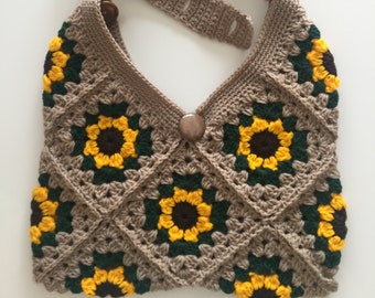 Easy Crochet Pattern for Daisy or Sunflower Tote Shoulder Bag