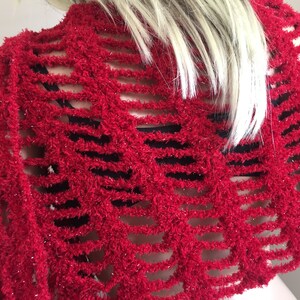 Wine Red Womens Fashion Scarf or Shawl Handmade Crocheted image 3