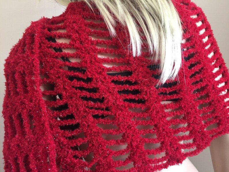 Wine Red Womens Fashion Scarf or Shawl Handmade Crocheted image 3