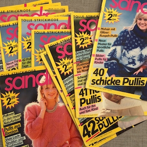 Sandra Tolle Strickmode. 1987 Deutsches Strickmode, German language pattern magazine for knitting sweaters, original full issues from 1987