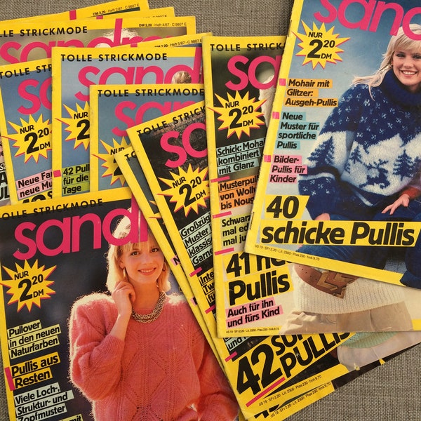 Sandra Tolle Strickmode. 1987 Deutsches Strickmode, German language pattern magazine for knitting sweaters, original full issues from 1987